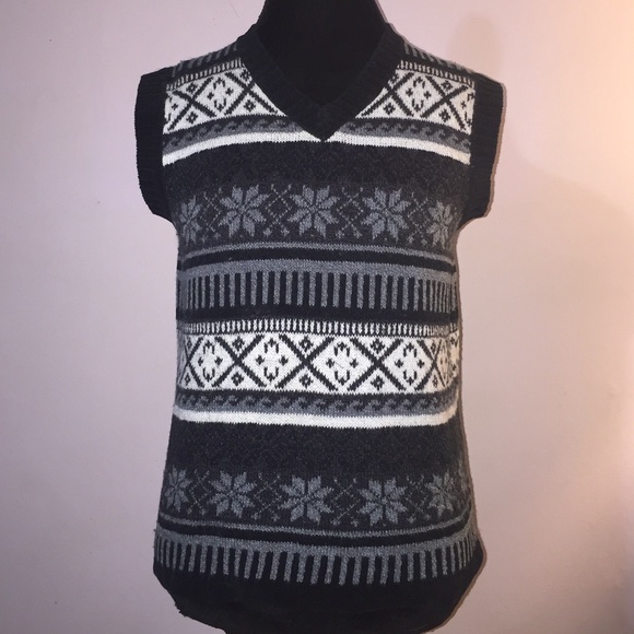 Vintage Knitted Sweater vest Snowflakes V Neck Pullover Sweater Sz Medium - Picture 4 of 9